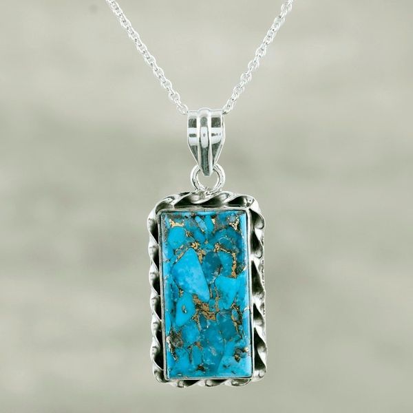 Alternate image for Artisan Crafted Sterling Silver Pendant Necklace Royal Mirror in Blue