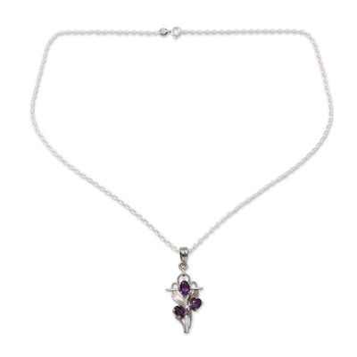 Alternate image for Amethyst and Silver Cross Necklace with Rhodium Plating Holy Trinity