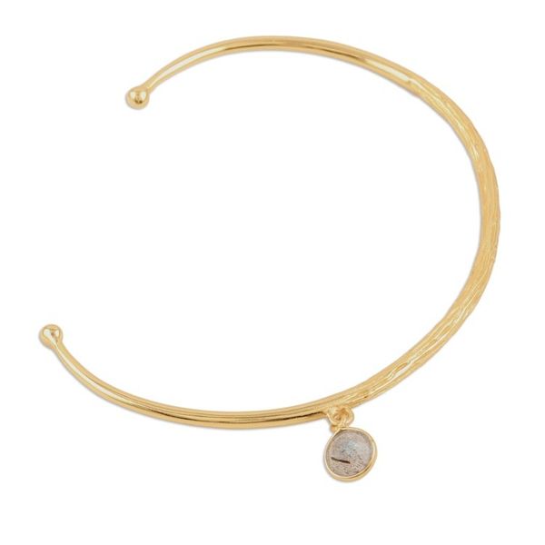Alternate image for 18k Gold-Plated Cuff Bracelet with Labradorite Charm Evening Appeal