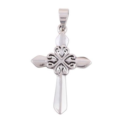 Alternate image for Polished Sterling Silver Cross Pendant with Heart Motifs Heart of Faith