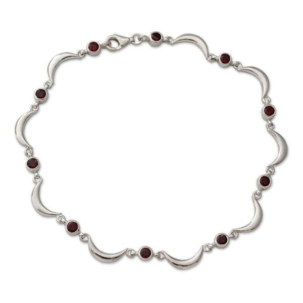 Alternate image for Artisan Crafted Sterling Silver and Garnet Ankle Jewelry Crescent Moons