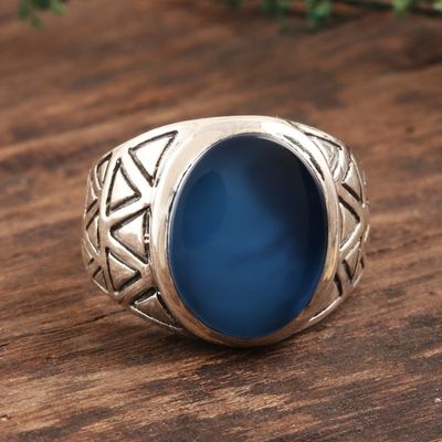Alternate image for Blue Chalcedony and Sterling Silver Mens Ring All the Angles