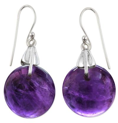 Alternate image for Amethyst Sphere Earrings India Artisan Jewelry Moon of Mysticism