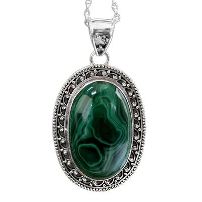 Alternate image for Sterling Silver Necklace Malachite Jewelry from India Forest Whirlwind