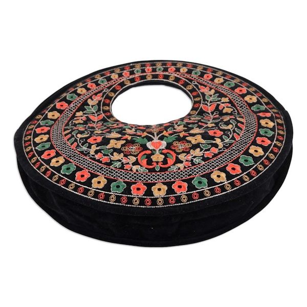 Alternate image for Floral Embroidered Black Faux Velvet Handbag in Vibrant Hues Jaipur Eden