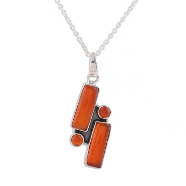 Alternate image for Carnelian and Sterling Silver Pendant Necklace from India Radiant Allure