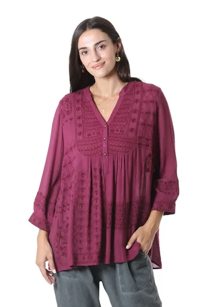 Alternate image for Embroidered Viscose Tunic from India Mulberry Tree