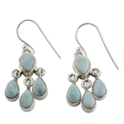 Alternate image for Handmade Larimar and Sterling Silver Chandelier Earrings Sky Drops