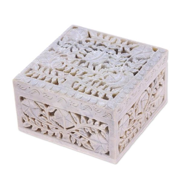 Alternate image for Jali Carving Soapstone Jewelry Box Poppies