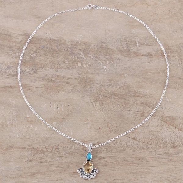 Alternate image for Citrine Oval and Sterling Silver Scrollwork Pendant Necklace Sun Salutations