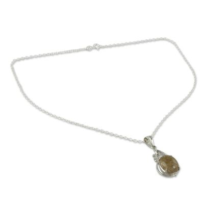 Alternate image for Sterling Silver Necklace with Rutilated Quartz Leafy Pendant Mystic Treasure