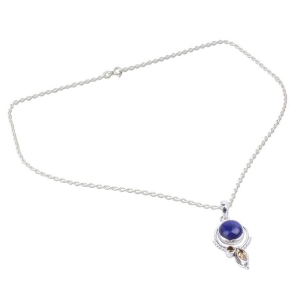 Alternate image for Handcrafted Lapis and Citrine Sterling Silver Necklace Glory in Blue