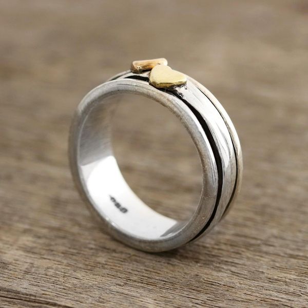Alternate image for Heart Motif Sterling Silver and Brass Spinner Ring Traveling Hearts
