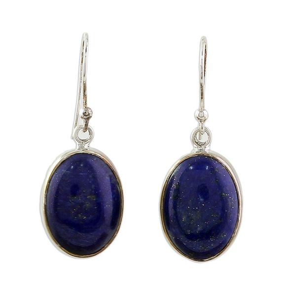 Alternate image for Sterling Silver Lapis Lazuli Dangle Earrings from India Oval Seas
