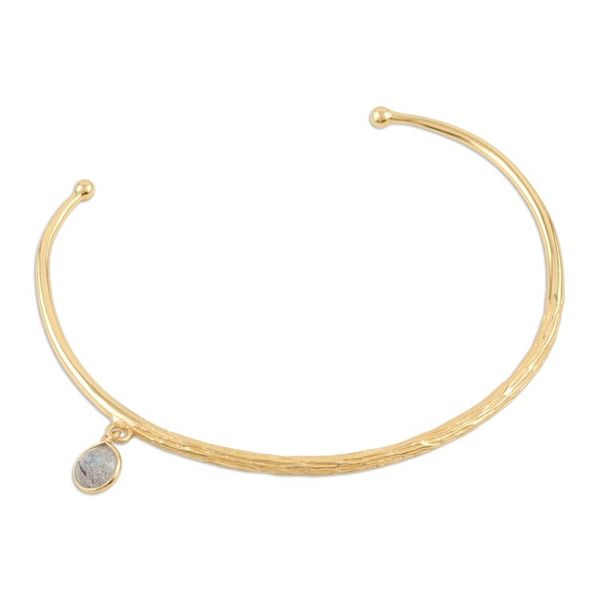 Alternate image for 18k Gold-Plated Cuff Bracelet with Labradorite Charm Evening Appeal