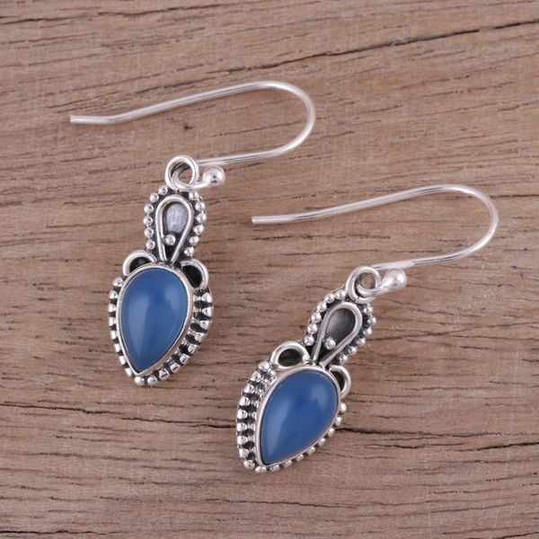 Alternate image for Blue Chalcedony and Sterling Silver Dangle Earrings Earthly Crown