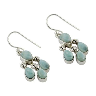 Alternate image for Handmade Larimar and Sterling Silver Chandelier Earrings Sky Drops
