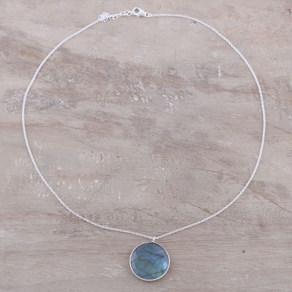 Alternate image for Circular Labradorite Pendant Necklace from India Aurora Moon