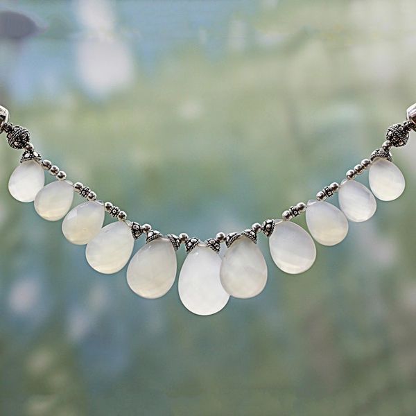 Alternate image for White Chalcedony and Sterling Silver Choker Necklace White Petals