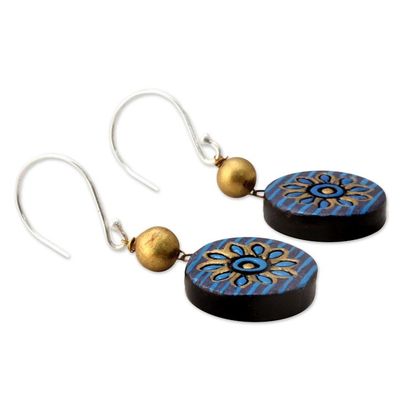 Alternate image for Hand Crafted Ceramic Dangle Earrings in Blue and Gold Mughal Morning