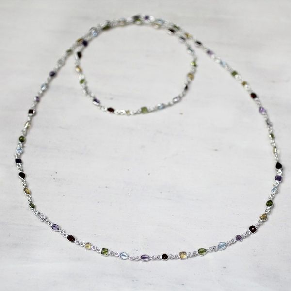 Alternate image for Multi-Gem Station Necklace Garnet Amethyst Citrine Delightful Colors