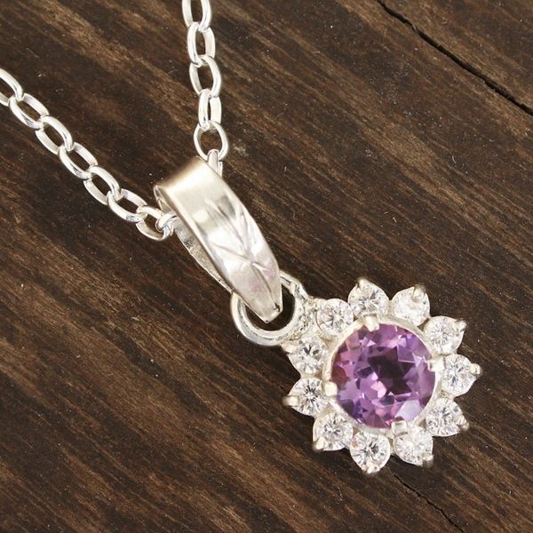 Alternate image for Floral Amethyst Pendant Necklace Crafted in India Gleaming Flower