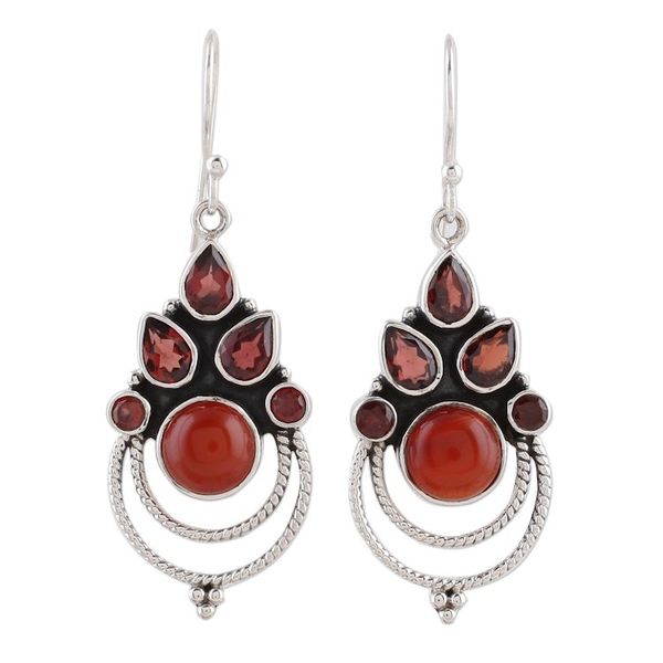 Alternate image for Garnet and Carnelian Dangle Earrings by Indian Artisans Radiant Harmony