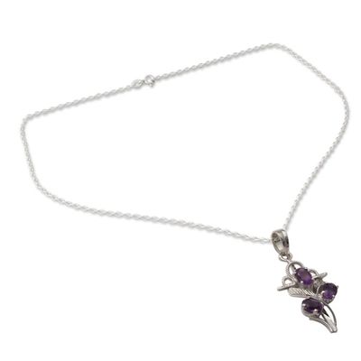 Alternate image for Amethyst and Silver Cross Necklace with Rhodium Plating Holy Trinity