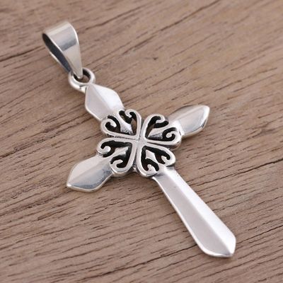 Alternate image for Polished Sterling Silver Cross Pendant with Heart Motifs Heart of Faith