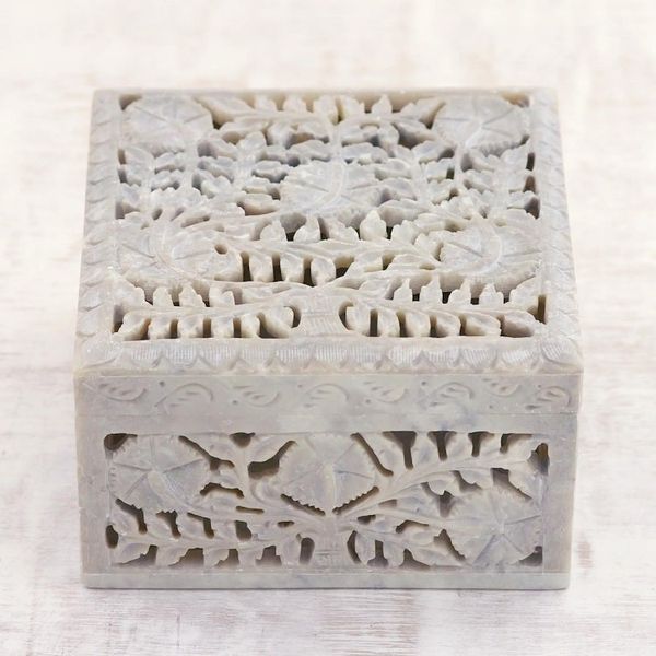 Alternate image for Jali Carving Soapstone Jewelry Box Poppies