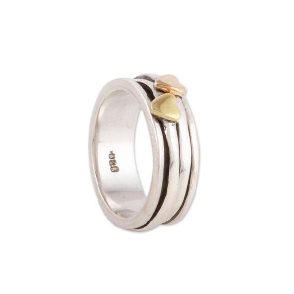 Alternate image for Heart Motif Sterling Silver and Brass Spinner Ring Traveling Hearts