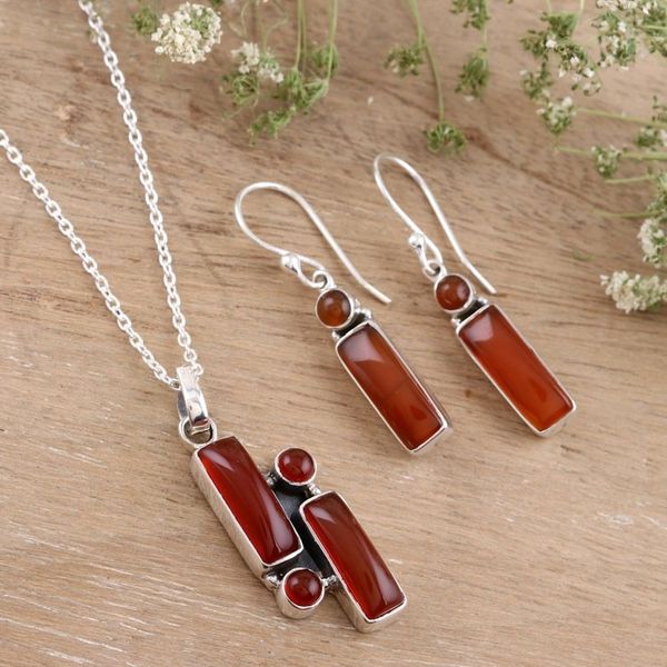 Alternate image for Carnelian and Sterling Silver Pendant Necklace from India Radiant Allure
