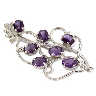 Alternate image for 7 Carats Amethyst Sterling Silver Indian Brooch Pin Lilac Story