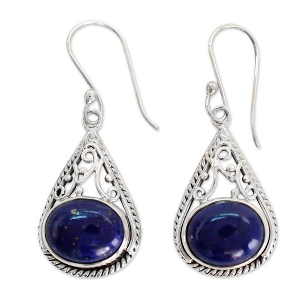 Alternate image for Fair Trade Lapis Lazuli and Sterling Silver Earrings Royal Grandeur
