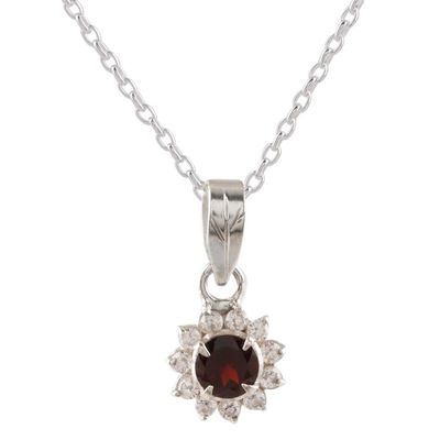 Alternate image for Floral Garnet Pendant Necklace from India Gleaming Flower