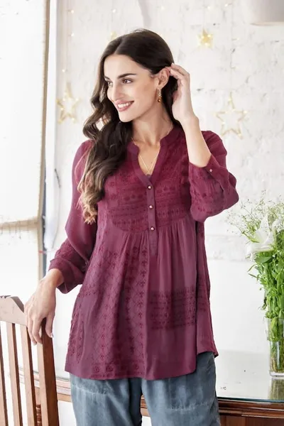 Alternate image for Embroidered Viscose Tunic from India Mulberry Tree