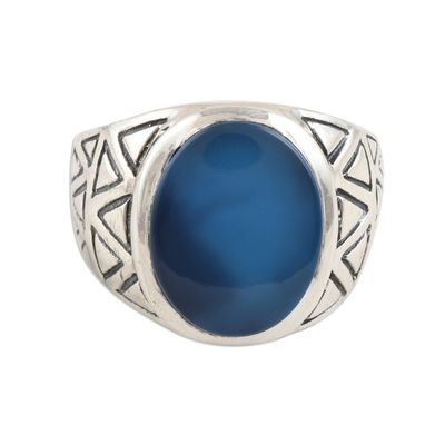 Alternate image for Blue Chalcedony and Sterling Silver Mens Ring All the Angles