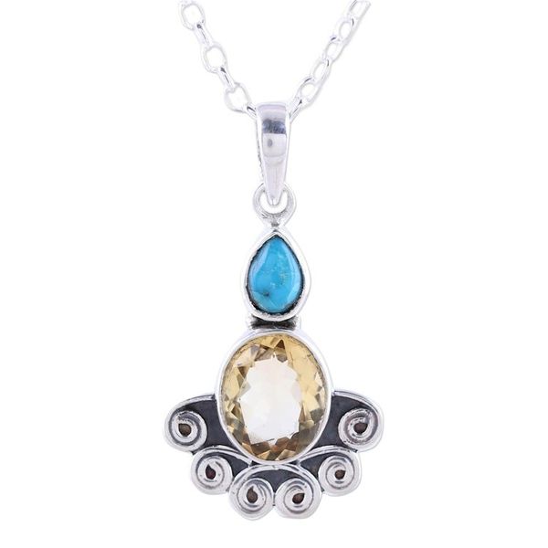 Alternate image for Citrine Oval and Sterling Silver Scrollwork Pendant Necklace Sun Salutations