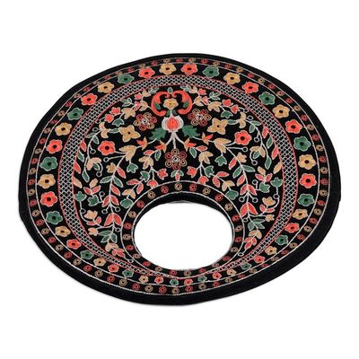 Alternate image for Floral Embroidered Black Faux Velvet Handbag in Vibrant Hues Jaipur Eden