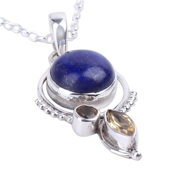 Alternate image for Handcrafted Lapis and Citrine Sterling Silver Necklace Glory in Blue