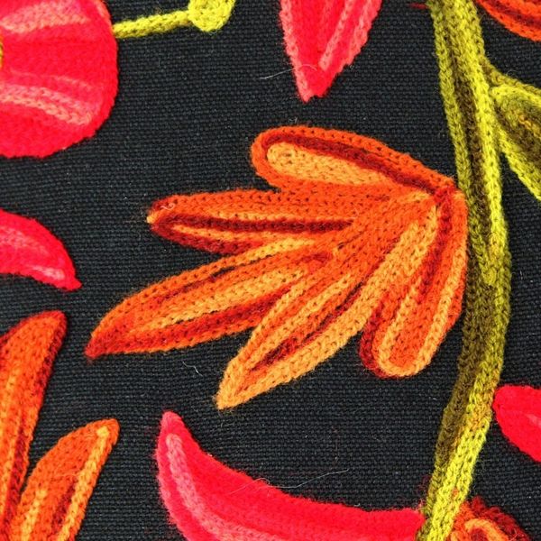 Alternate image for 2 Chainstitch Embroidery Black Cotton Floral Cushion Covers Poppies at Midnight