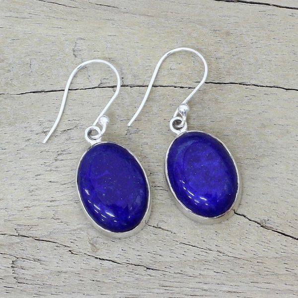 Alternate image for Sterling Silver Lapis Lazuli Dangle Earrings from India Oval Seas