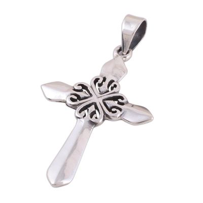 Alternate image for Polished Sterling Silver Cross Pendant with Heart Motifs Heart of Faith