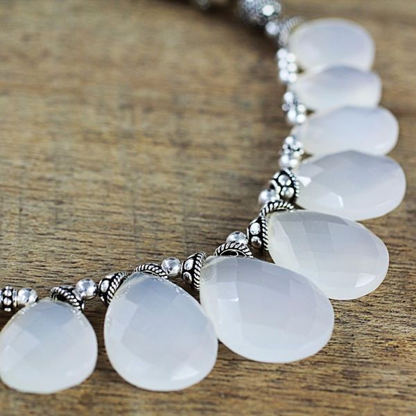 Alternate image for White Chalcedony and Sterling Silver Choker Necklace White Petals