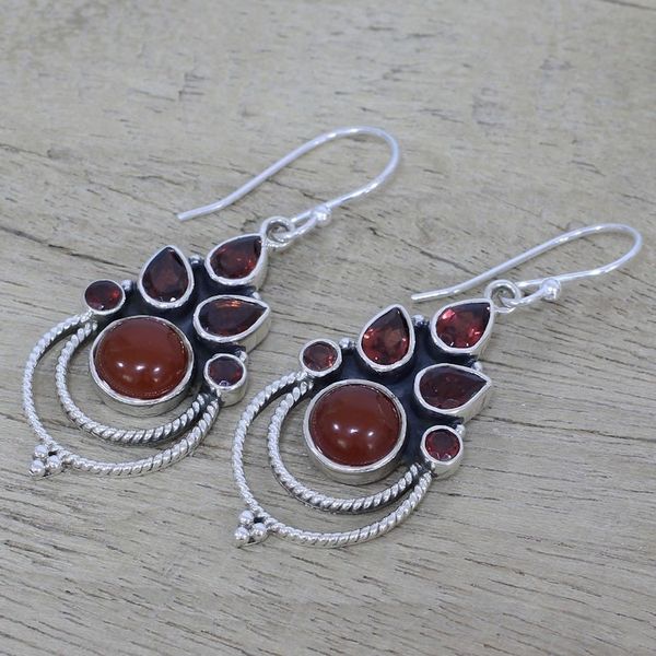 Alternate image for Garnet and Carnelian Dangle Earrings by Indian Artisans Radiant Harmony