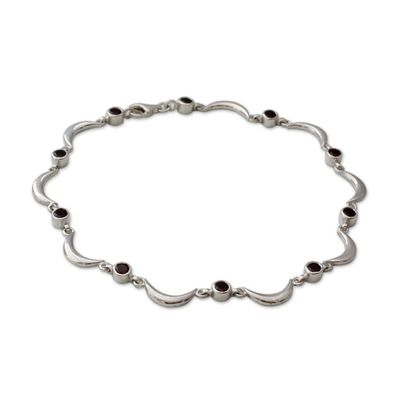 Alternate image for Artisan Crafted Sterling Silver and Garnet Ankle Jewelry Crescent Moons