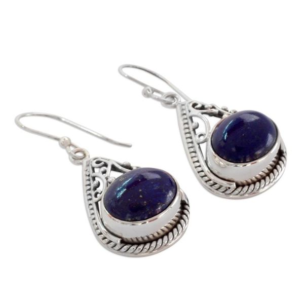 Alternate image for Fair Trade Lapis Lazuli and Sterling Silver Earrings Royal Grandeur