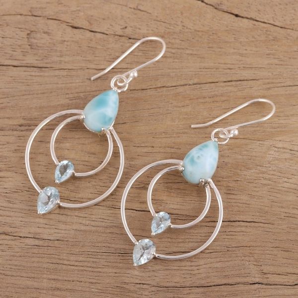 Alternate image for Blue Topaz and Larimar Dangle Earrings from India Sparkling Sky