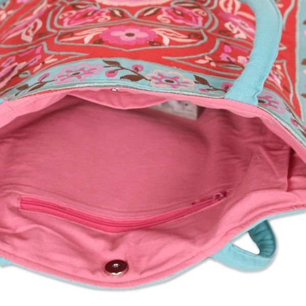 Alternate image for Artisan Crafted Embroidered 100 Cotton Floral Shoulder Bag Floral Emblem