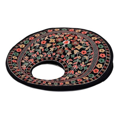 Alternate image for Floral Embroidered Black Faux Velvet Handbag in Vibrant Hues Jaipur Eden